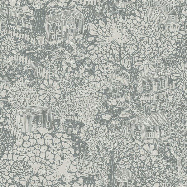 Manhattan Comfort Gainesville Bygga Bo Blue Woodland Village 33 ft L X 209 in W Wallpaper BR4111-63005 - main